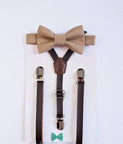 Brown Leather Suspenders Bow Tie Set - Boys To Adult Sizes