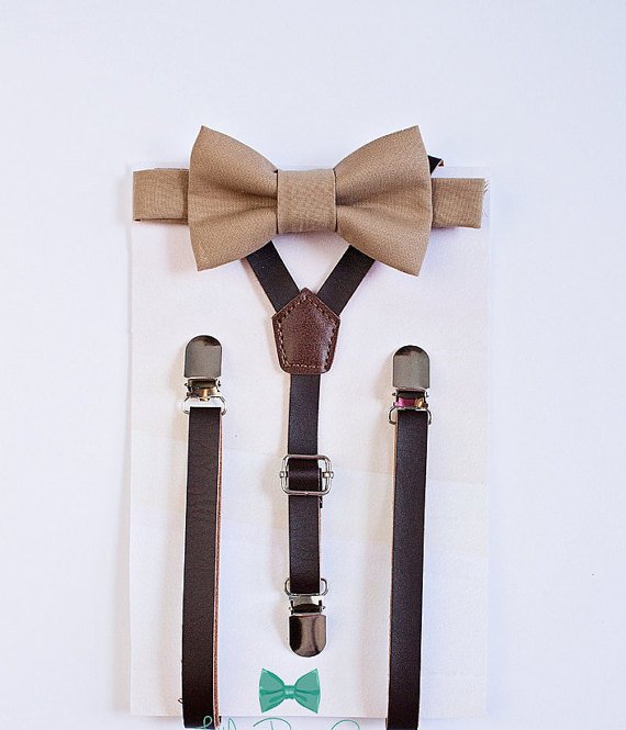 Brown Leather Suspenders Bow Tie Set - Boys To Adult Sizes
