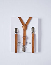 Teal Bow Tie Leather Suspenders Set - Newborn To Adult Sizes
