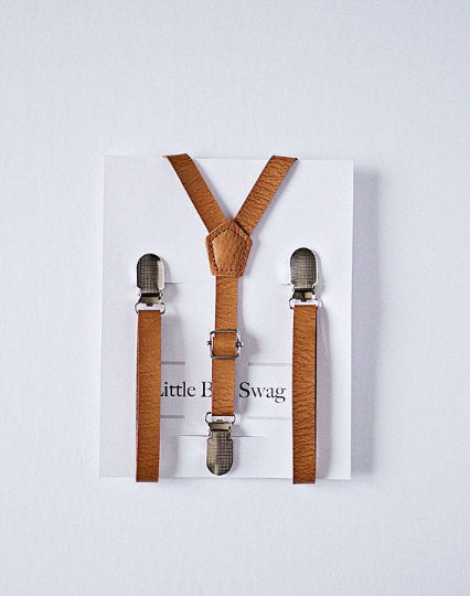 Teal Bow Tie Leather Suspenders Set - Newborn To Adult Sizes