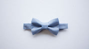 Dusty Blue Bow Tie Tan Leather Suspenders Set - Newborn To Adult Sizes