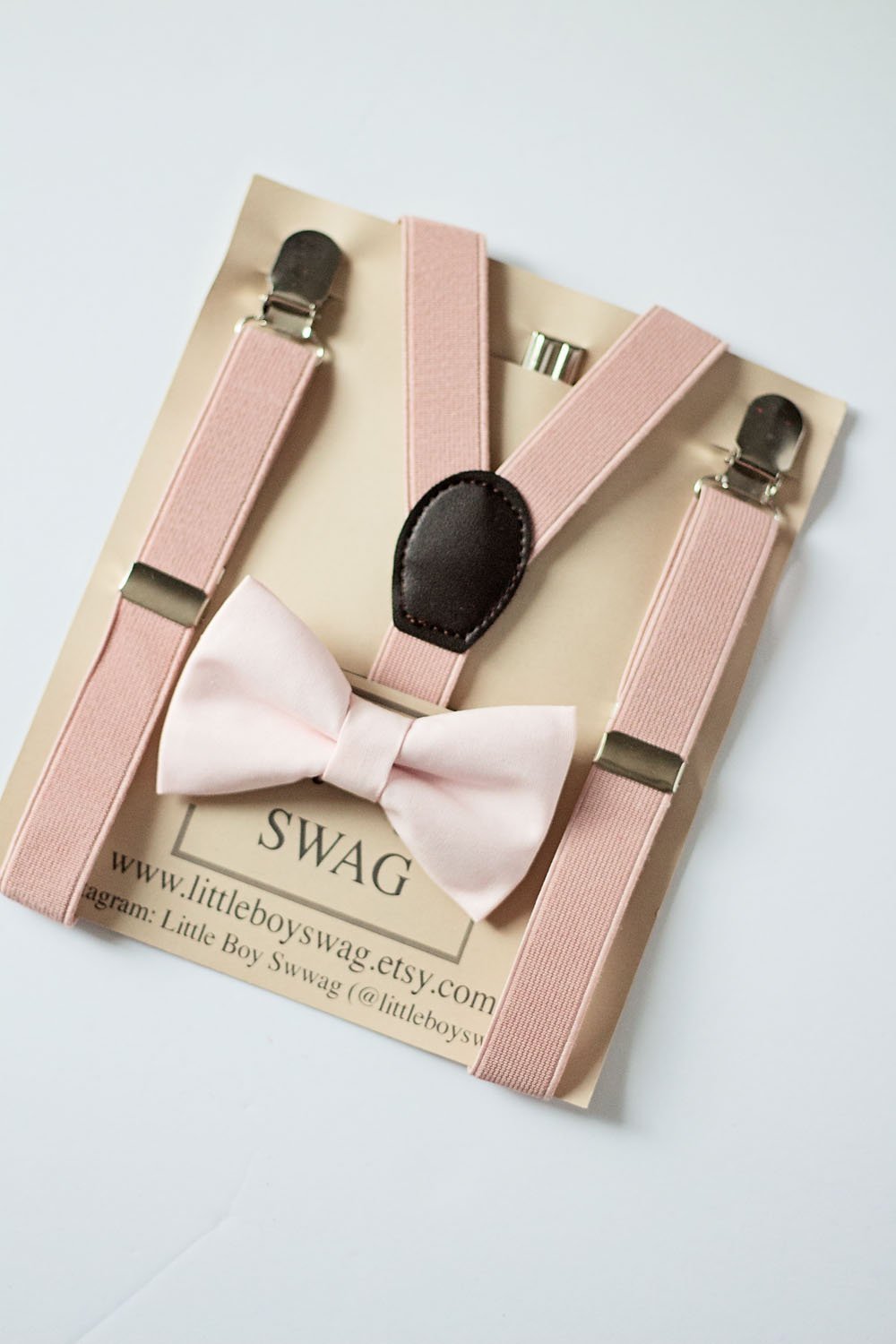 Dusty Blush Bow Tie Suspenders Set Boys - Adult Sizes