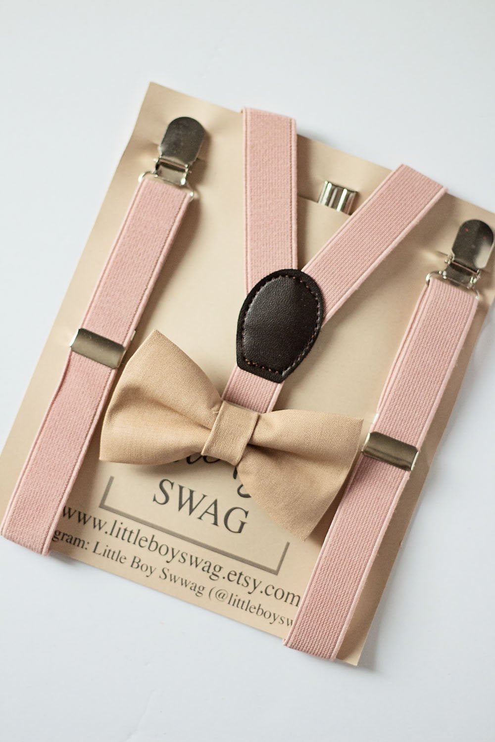 Blush Suspenders Tan Bow Tie Set - Toddler To Adult Sizes