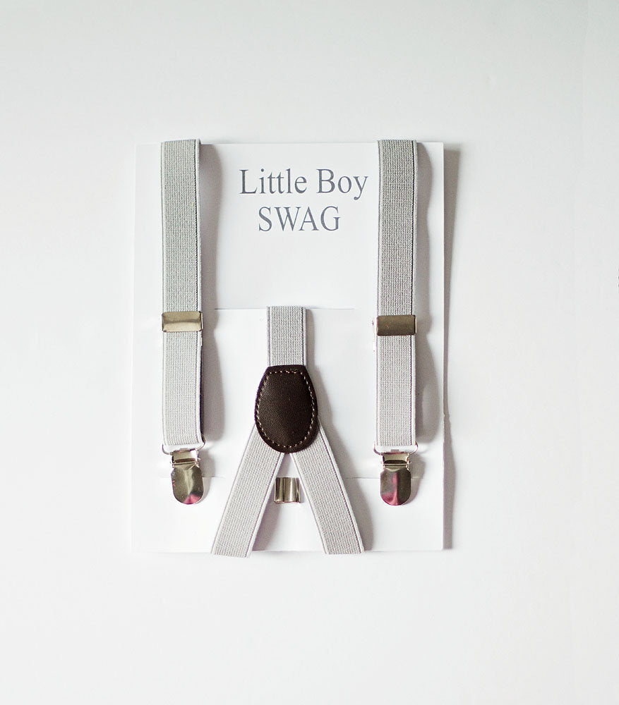 Navy Bow Tie Light Grey Suspenders Set - Toddler To Adult Sizes