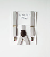 Navy Bow Tie Light Grey Suspenders Set - Toddler To Adult Sizes