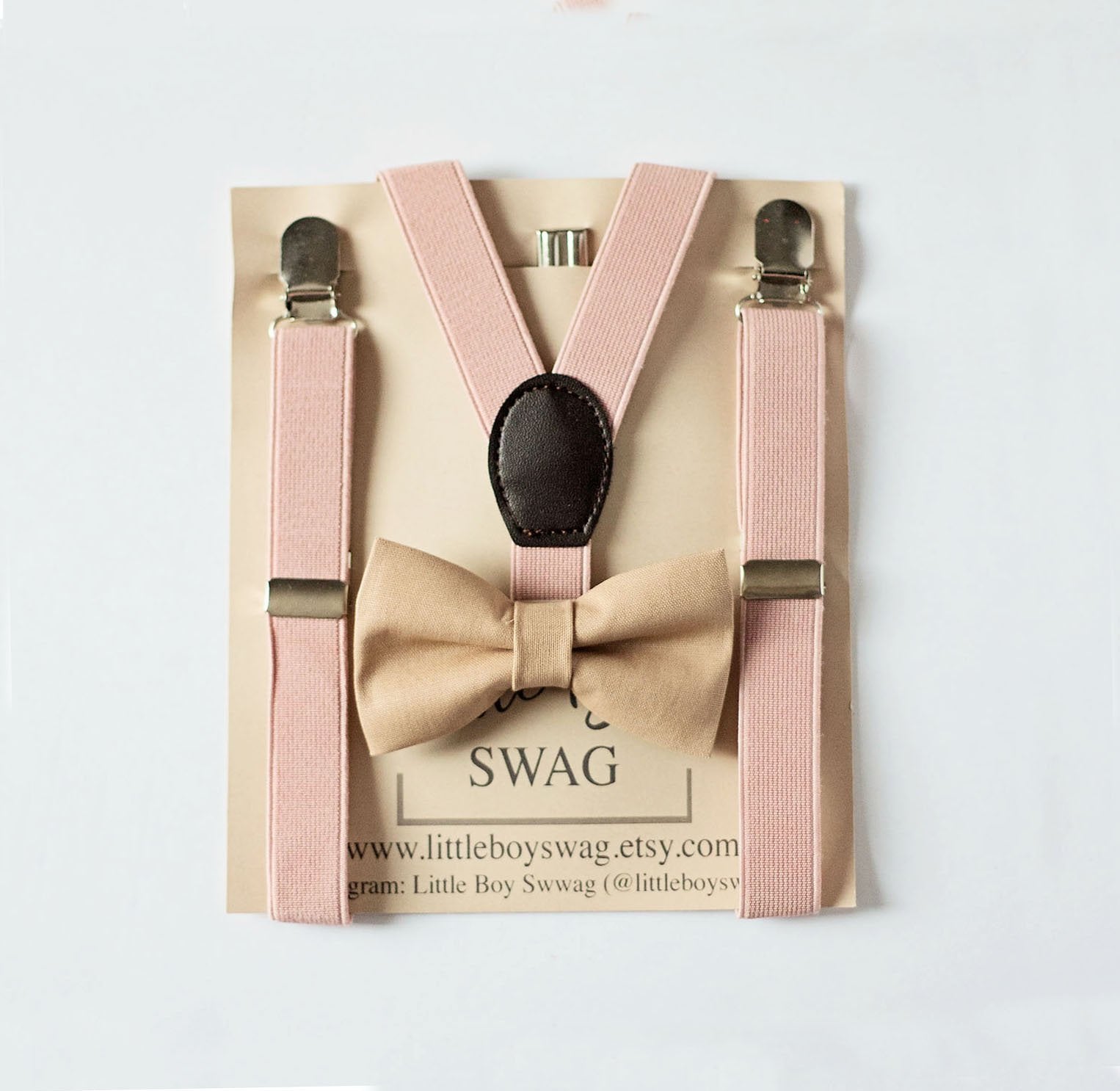 Blush Suspenders Tan Bow Tie Set - Toddler To Adult Sizes