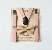 Blush Suspenders Tan Bow Tie Set - Toddler To Adult Sizes