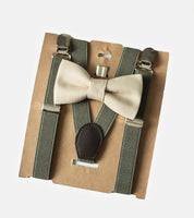 Moss Green Suspenders Khaki Bow Tie Set - Newborn To Adult Sizes