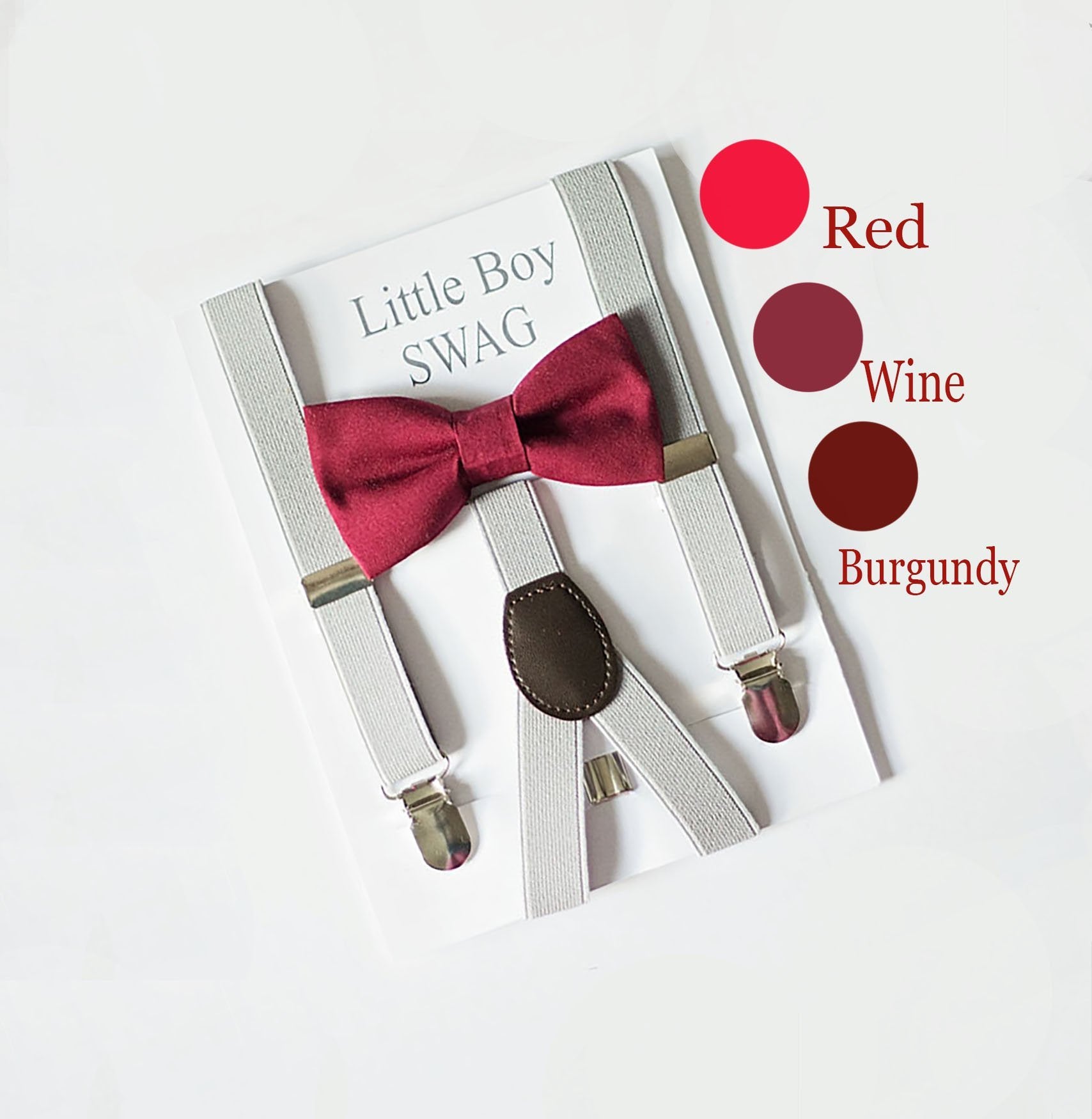 Marsala Bow Tie Grey Suspenders - Boys To Adult Sizes