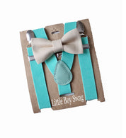 Tan Bow Tie Mint Suspenders Set - Boys To Adult Sizes