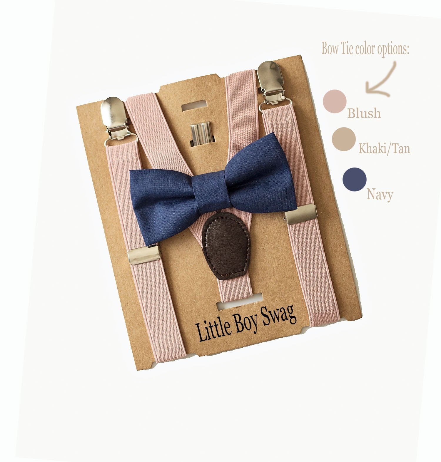 Navy Blue Bow Tie Blush Suspenders - Toddler To Adult Sizes
