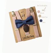 Navy Blue Bow Tie Blush Suspenders - Toddler To Adult Sizes