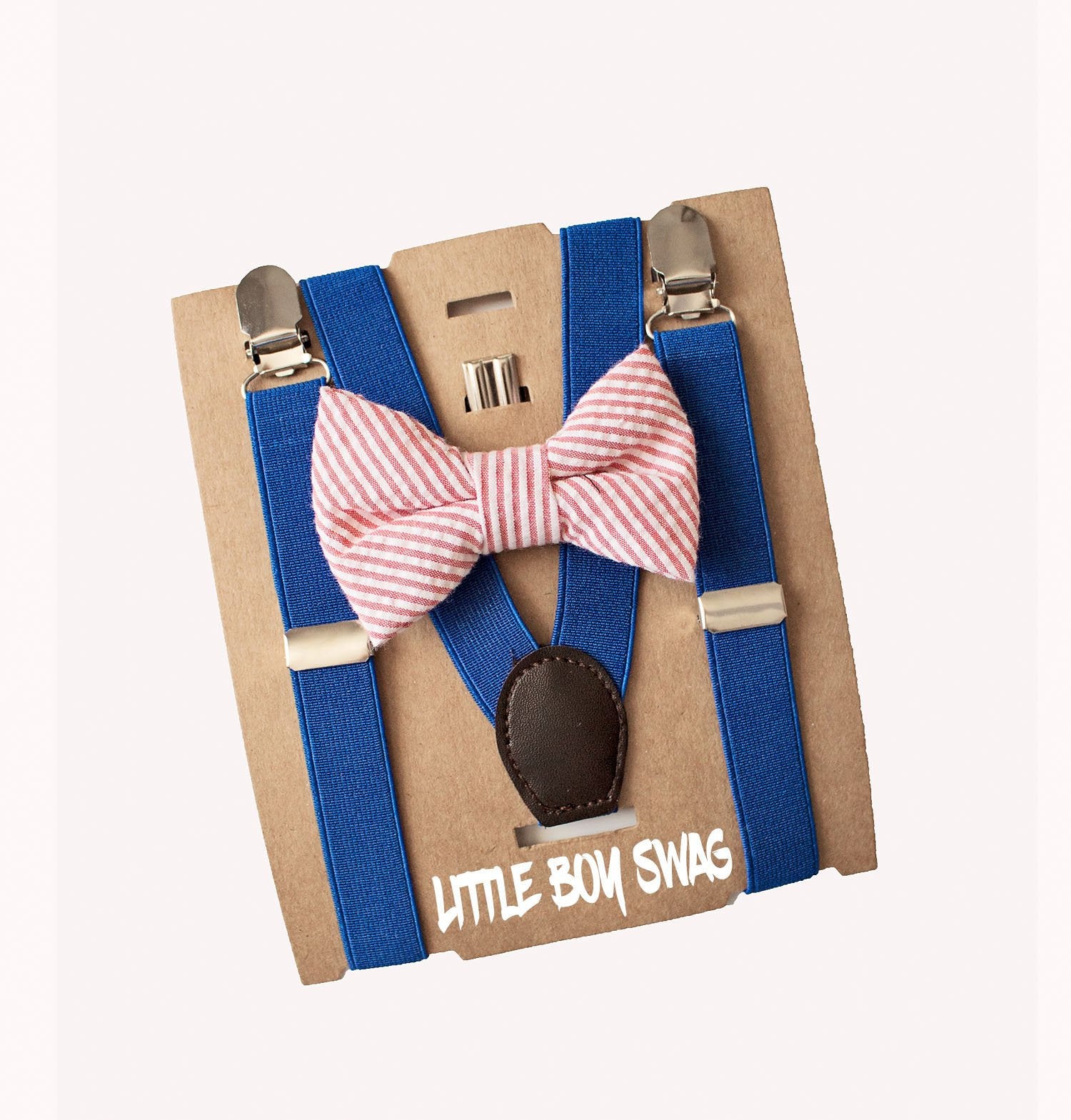 Coral Bow Tie Royal Blue Suspenders Set - Infants To Adult Sizes