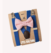 Coral Bow Tie Royal Blue Suspenders Set - Infants To Adult Sizes