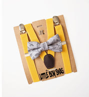 Grey Bow Tie Yellow Suspender Set -  Newborn To Adult Sizes