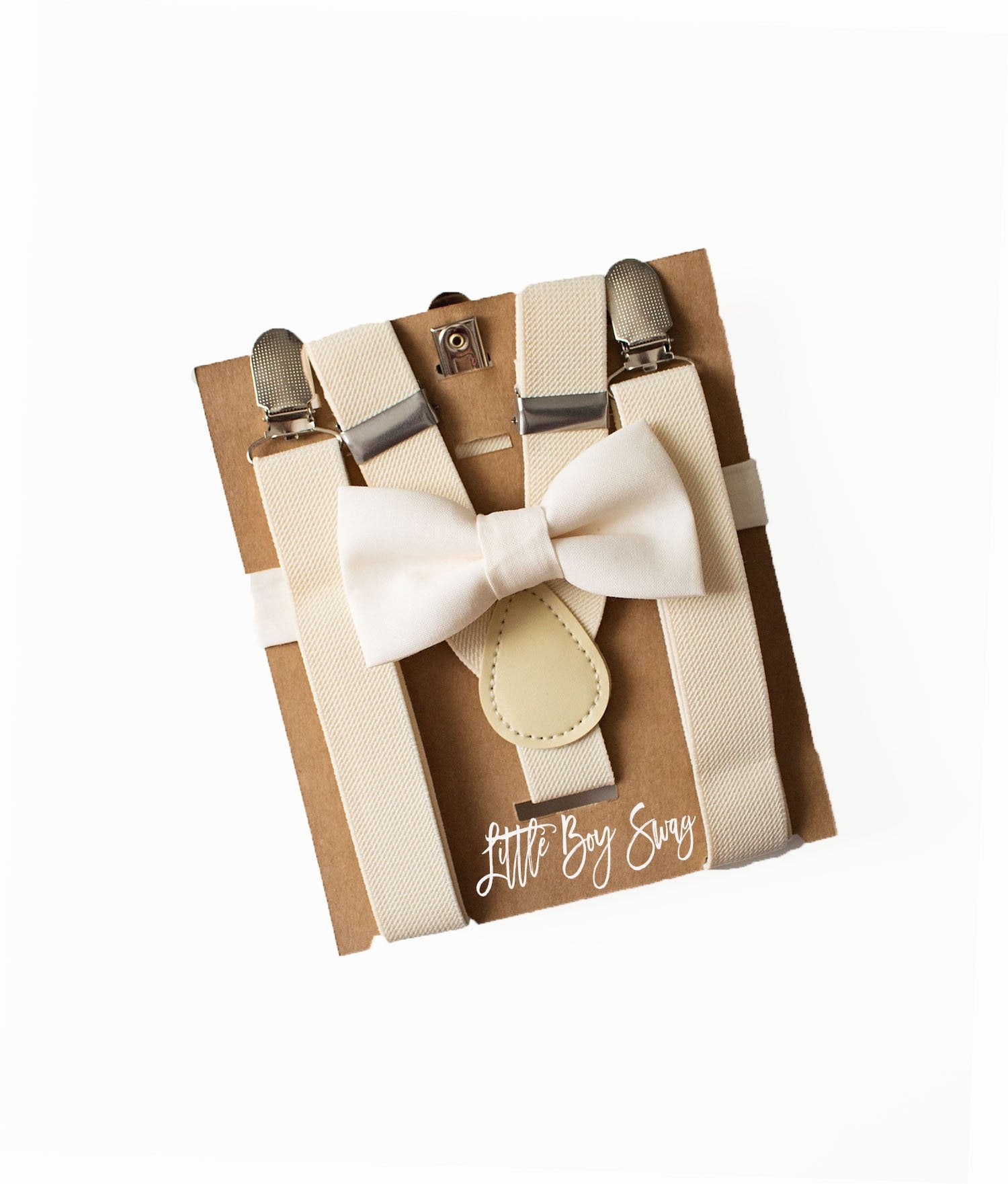 Ivory Bow Tie Suspenders Set -  Newborn To Adult Sizes