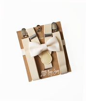 Ivory Bow Tie Suspenders Set -  Newborn To Adult Sizes