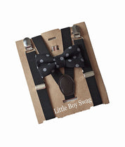 Black Polka Dot Bow Tie And Suspenders Boys - Adult Sizes