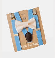 Champagne Bow Tie Blue Suspenders Set - Newborn To Adult Sizes