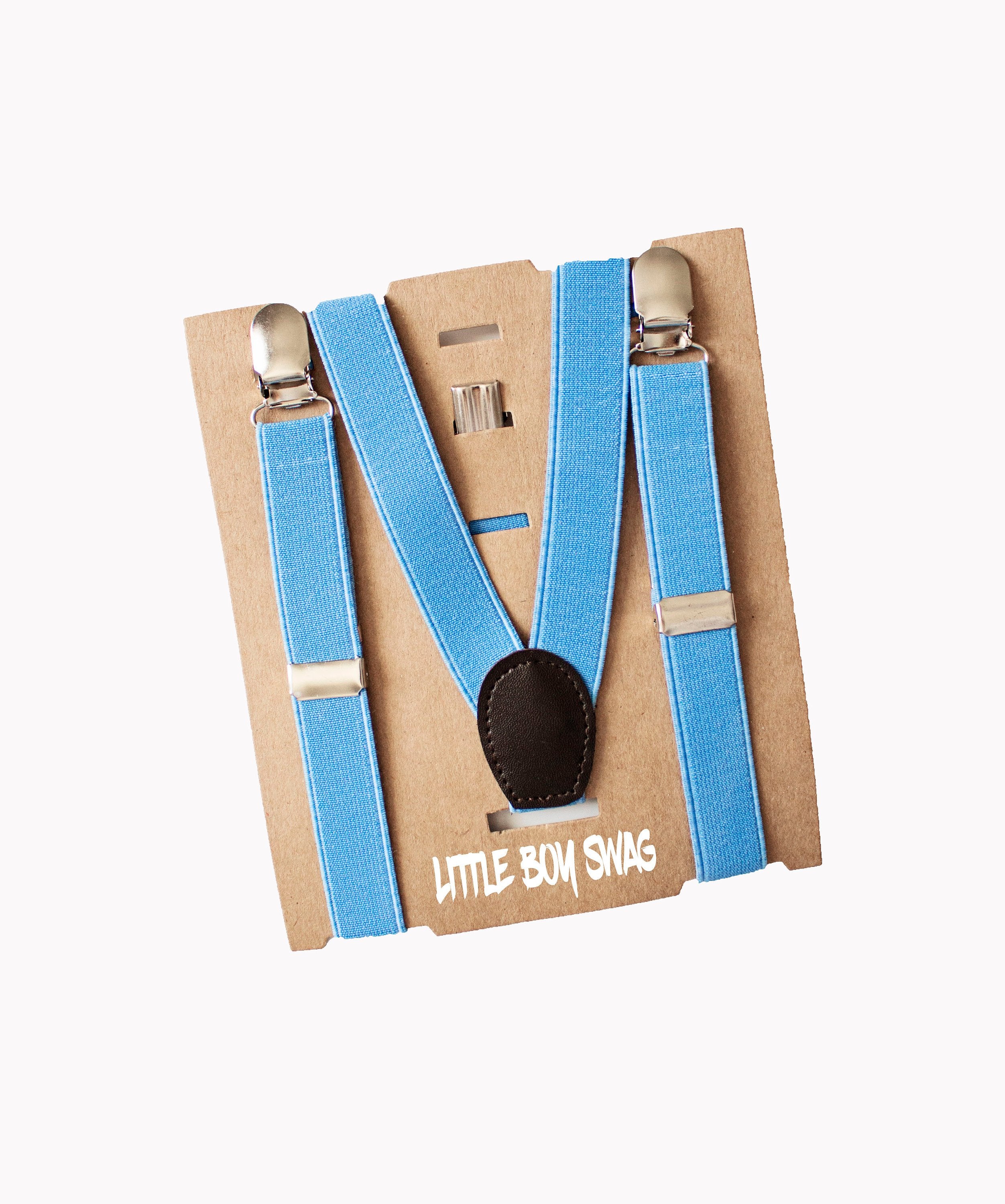 Champagne Bow Tie Blue Suspenders Set - Newborn To Adult Sizes