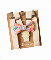 Coral Bow Tie Ivory Suspenders - Toddler To Adult Sizes