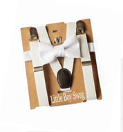White Bow Tie Suspenders Set - Newborn To Adult Sizes