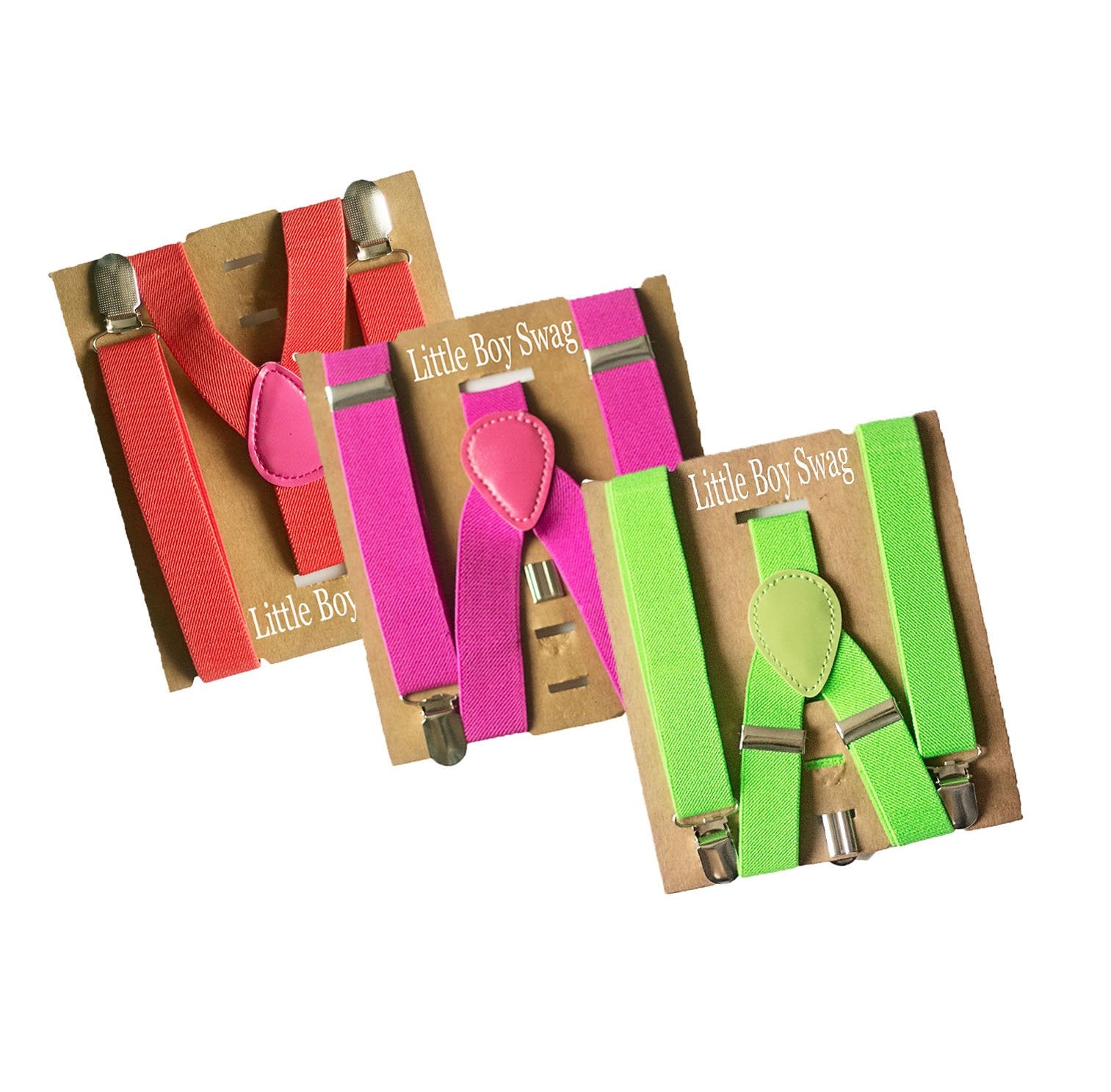 Neon Coral And Hot Pink Suspenders - Newborn To Adult Sizes