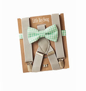 Mint Bow Tie Grey Suspenders Set - Toddler To Adult Sizes