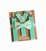 Turquoise Bow Tie Suspenders Set - Newborn To Adult Sizes