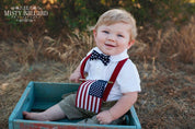 Blue White Star Bow Tie Red Suspender - Boys To Men Sizes