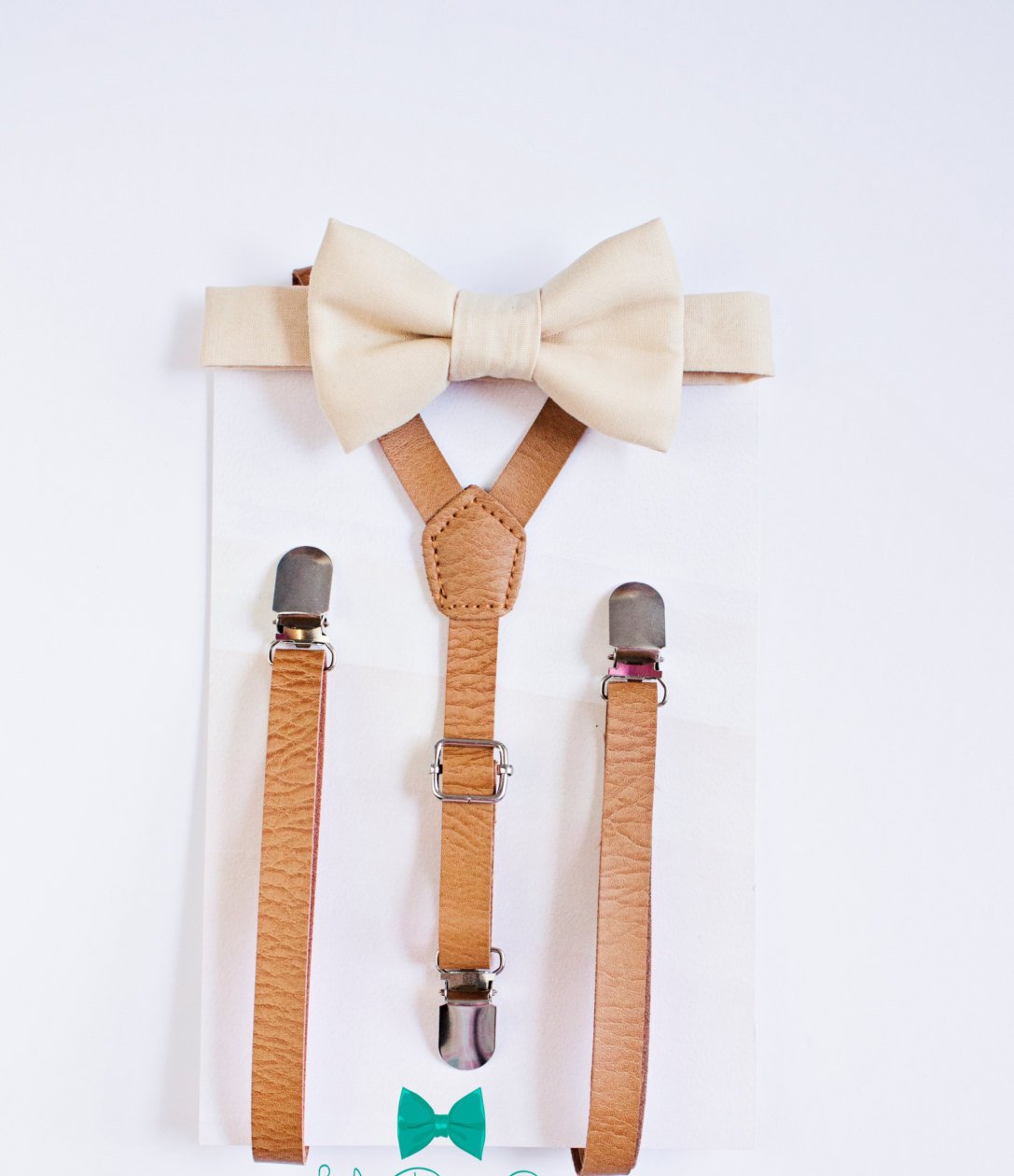 Champagne Bow Tie Tan Leather Suspenders - Boys To Adult Sizes - Little Boy  Swag