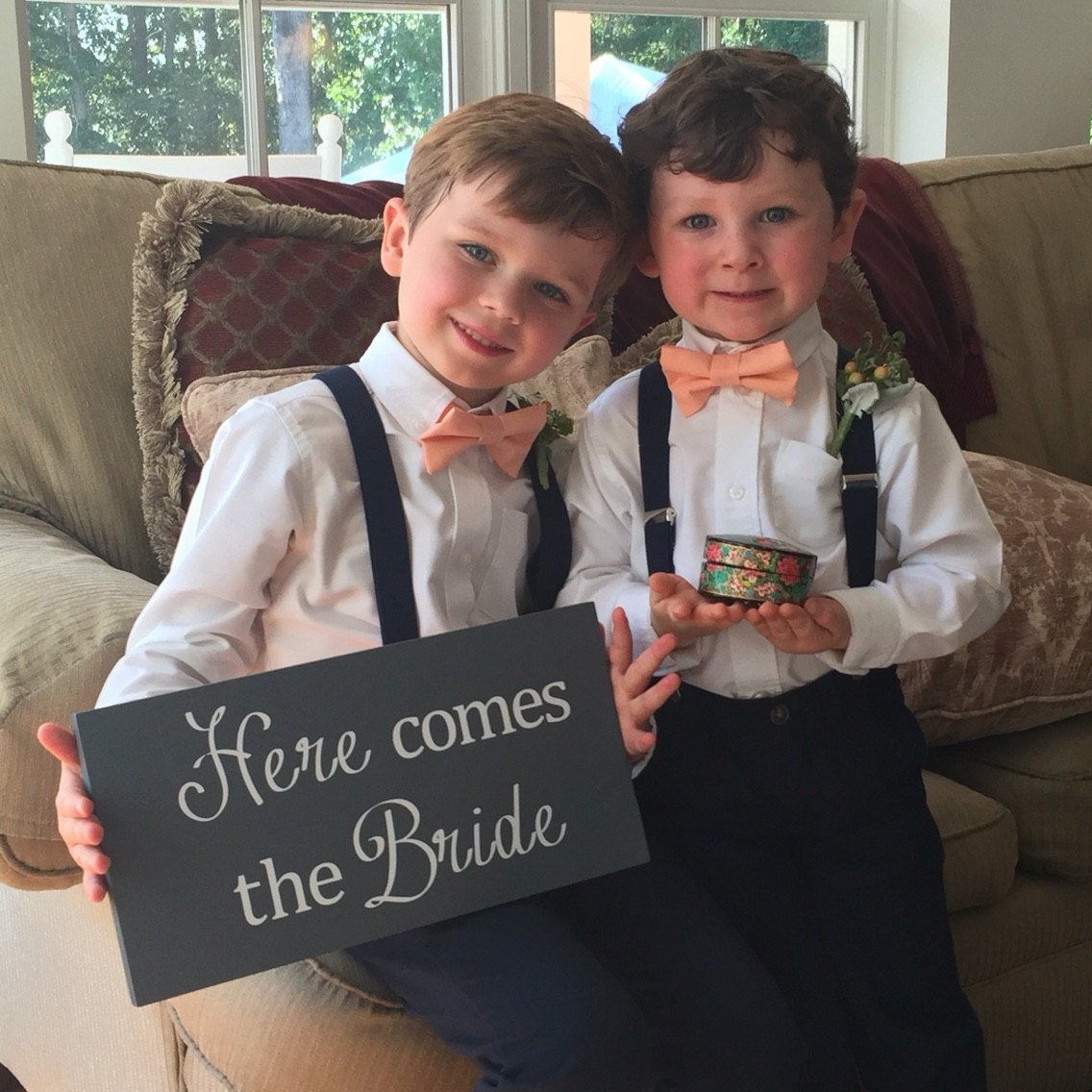 Peach Bow Tie Navy Suspenders Set - Newborn To Adult Sizes