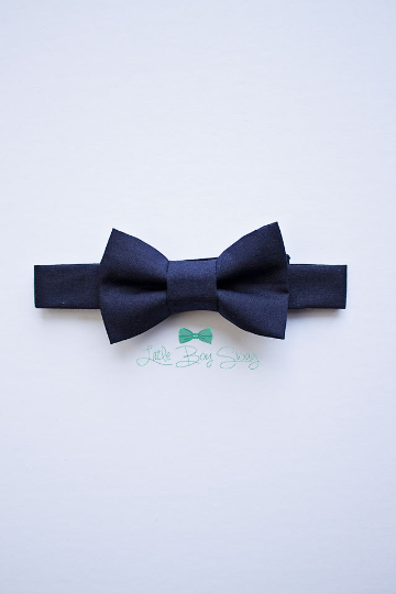 Boys Navy Bow Tie Beige Leather Suspenders - Boys To Adult Sizes